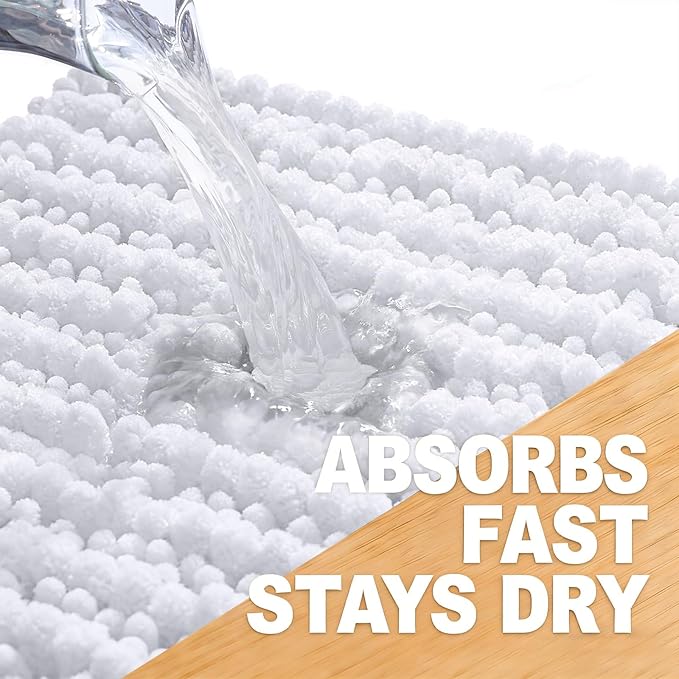 OLANLY Long Bathroom Rugs Runner 59x24, Thick Soft and Absorbent Chenille Bath Mat, Non-Slip, Machine Washable Quick Dry Bath Rugs for Tub Shower Floor, Home Decor Accessories, White