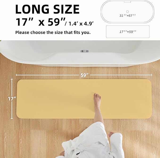 TYUU Bathroom Mat Quick Dry, Bathroom Rugs Non Slip Washable Thin Absorbent Bath Mat Fits Under Door Bathroom Floor Mat Perfect for Bath, Shower, or Sink 17"x59" Light Yellow