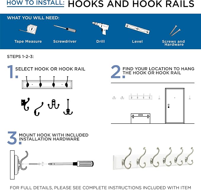 Franklin Brass Heavy Duty (1-Pack) 27' Coat/Hat Rack Wall Mount Pure White 6 Hooks Mounted Hanging Rail for Clothes, Towels, Purses, Bags, Kitchen, Entry, Closet Organizer FBHDCH6-WSE-R