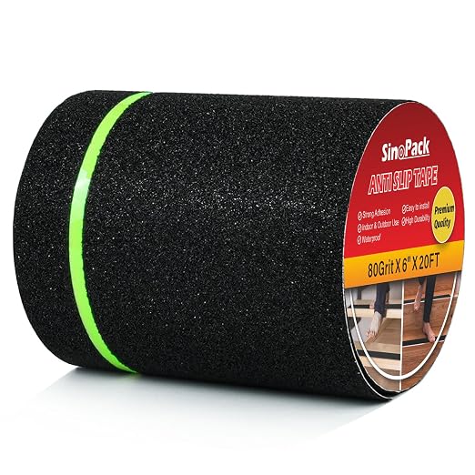 Anti Slip Tape with Glow in The Dark Stripe 6Inch x 20FT Best Grip Non Slip Strips Tape High Traction Abrasive Adhesive for Step
