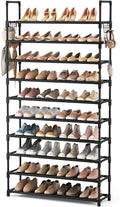 VTRIN 10 Tier Shoe Rack Tall Large Capacity Wide Shoe Organizer with Two Hooks Sturdy Metal Shoe Shelf for Entryway, Closet, Bedroom