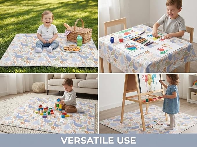 Splat Mat for Under High Chair/Arts/Crafts, Waterproof and Anti-Slip Splash Mat Floor Protector, Washable Highchair Floor Mat, 51 Inch Reusable Messy Mat and Baby Feeding Table Cloth