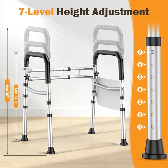 Toilet Safety Rails for Seniors, Adjustable Height & Width Toilet Safety Frame with Handles (350LB Capacity), Elderly Assistance Products for Handicapped, Foldable Toilet Bars Fits Any Toilet
