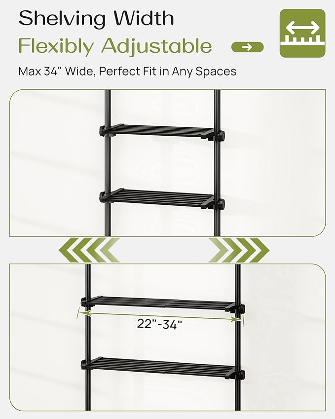 ALLZONE Adjustable Over The Toilet Storage Shelf, 4-Tier Ample Bathroom Organizer and Storage, Tension Mounted Above Toilet Storages Cabinet for Versatility, Fits 66-113 Inch Heights, Black