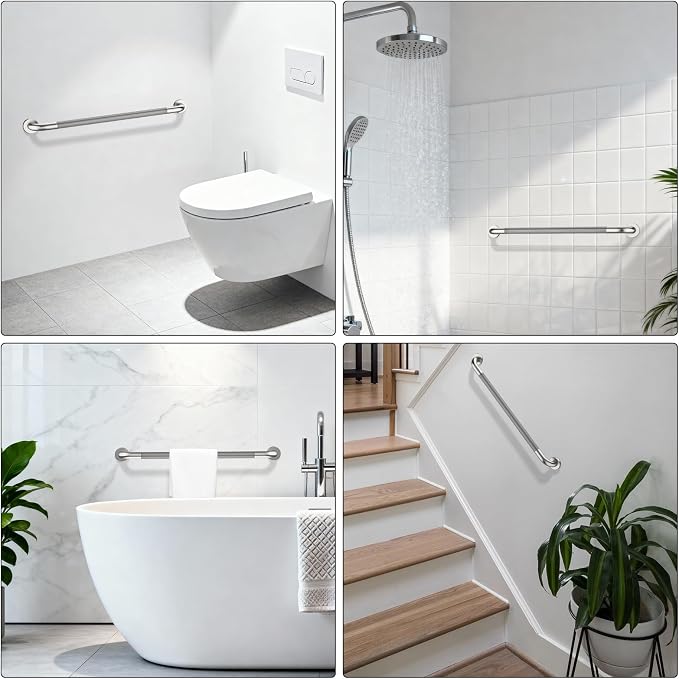 Brushed Nickel Grab Bar 32 Inch, iHansee Anti-Slip Bathroom Grab Bar w/Knurled Grip, Stainless Steel Safety Handrail for Toilet Bathtub, Wall Mounted Shower Handle Handicap Bars for Senior Elderly