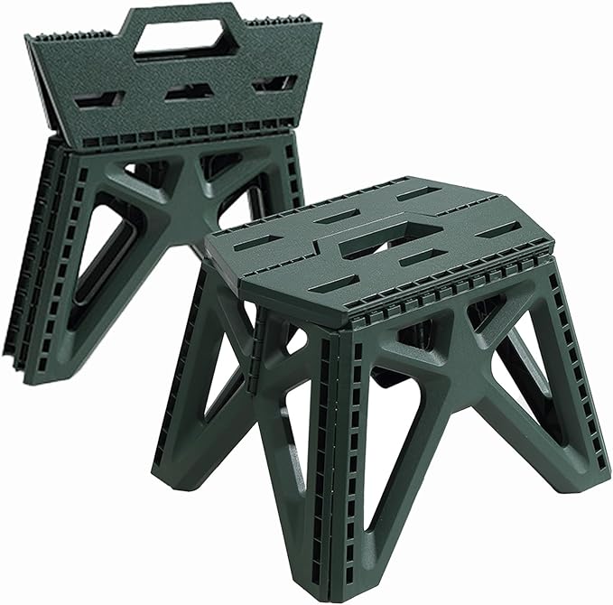 Folding Step Stool Holds 440 lbs - 9" Sturdy Foldable Step Stool with Non-Slip Base, Space Saving for Kitchen, Bathroom, Camping (Green)