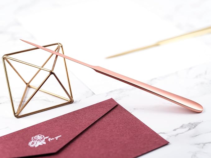 9" Rose Gold Metal Letter Opener with Minimalist Design, Safe Double Edge Blades, Anti-Fingerprint Long Handle, Mail Opener Paper Knife Tool Envelope Opener