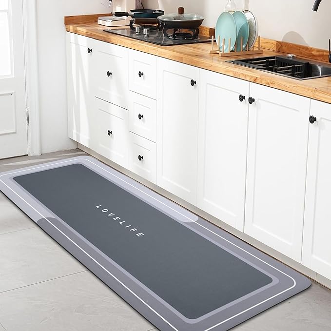 Bath mat Rubber Bathroom Mat-Quick Dry Absorbent Rug Non-Slip Thin Bathroom Rug Instant Dry Magic Bath mats for Bathroom Floor Mat in Front of Bathtub, Sink, Grey, 17x47in