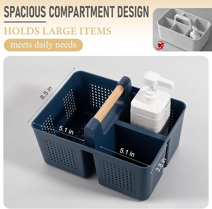 JiatuA Shower Caddy Basket Portable Caddy Organizer with Handle Cleaning Supplies Caddy Plastic Tool Storage for Bathroom Kitchen College Dorm Bedroom, Navy Blue