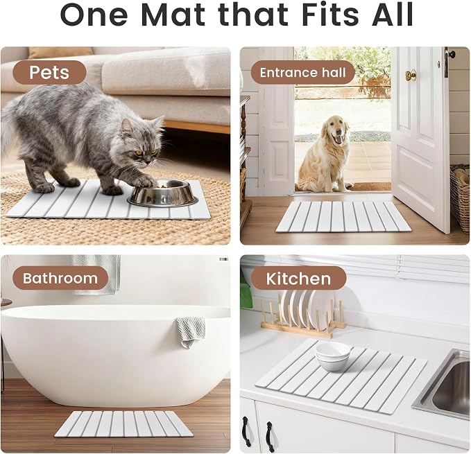 Super Anti-Slip Strong Absorbent Diatomite Pad, Stone Bath Mat 23.6 x 15.5 inches Quick-Dry Pad, Foldable and Easy to Store Bathroom Stone Bath Mat, Suitable for Bathroom, Easy to Clean