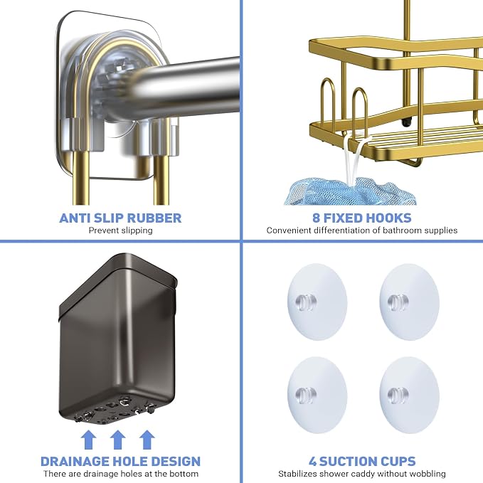 Aitatty Hanging Shower Caddy Bathroom Organizer: Rustproof Shower Shelf Racks Over Shower Head - No Drilling Inside Bath Shower Rack Shelves Over Showerhead for Shampoo with Soap Holder Gold