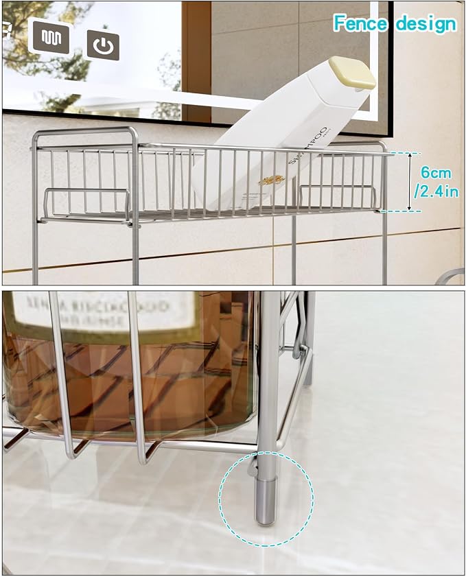 YQh 2-Tier Bathroom Storage Organizer Rack, Stainless Steel Shower Caddy, Counter and Vanity Shelf
