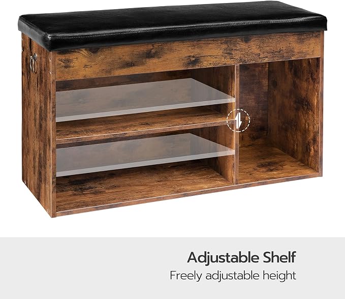 HOOBRO Shoe Storage Bench with Cushion, 32.3'' Entryway Bench with Lift Top Hidden Storage and Adjustable Shelves, Wooden Shoe Rack Bench for Entryway Bedroom, Rustic Brown and Black BF40HX01
