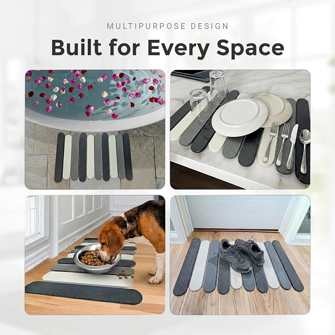 Foldable Stone Bath Mats for Bathroom, Super Absorbent Diatomaceous Earth Bath Mats, Quick Drying Non Slip Mat, 23.6 x 15.5 Inch Folding Grey Bath Stone Mat, Easy Storage and Compact.