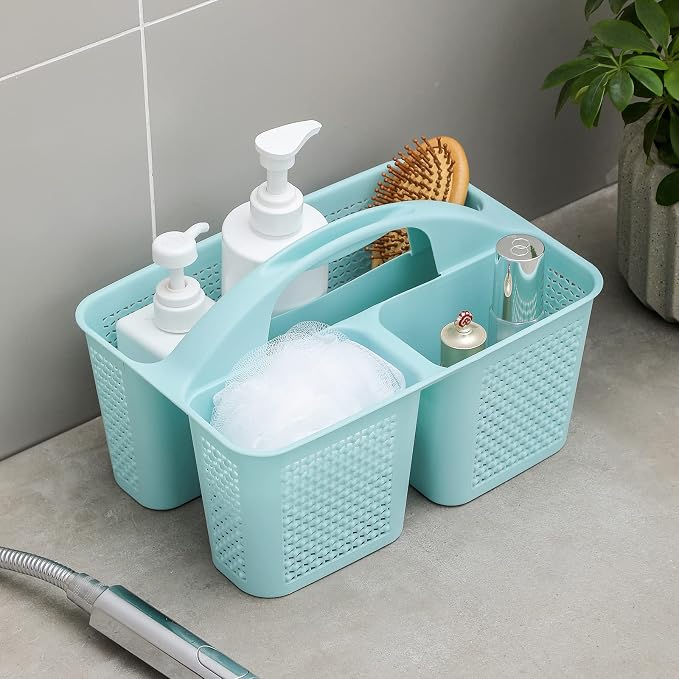 UUJOLY Plastic Portable Shower Caddy, Cleaning Shower Basket with Handle Compartments Storage Organizer for Bathroom Kitchen College Dorm Sink, Blue
