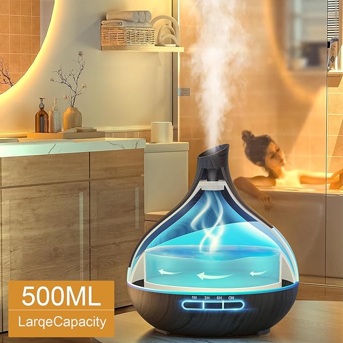 Essential Oil Diffuser for Women, 𝟓𝟎𝟎𝐦𝐥 Aromatherapy Diffuser:𝟏𝟒-𝐂𝐨𝐥𝐨𝐫 LED, Dual Mist 30/60ml/h, Remote Control, Auto Shut-Off, Hotel Spa Bedroom