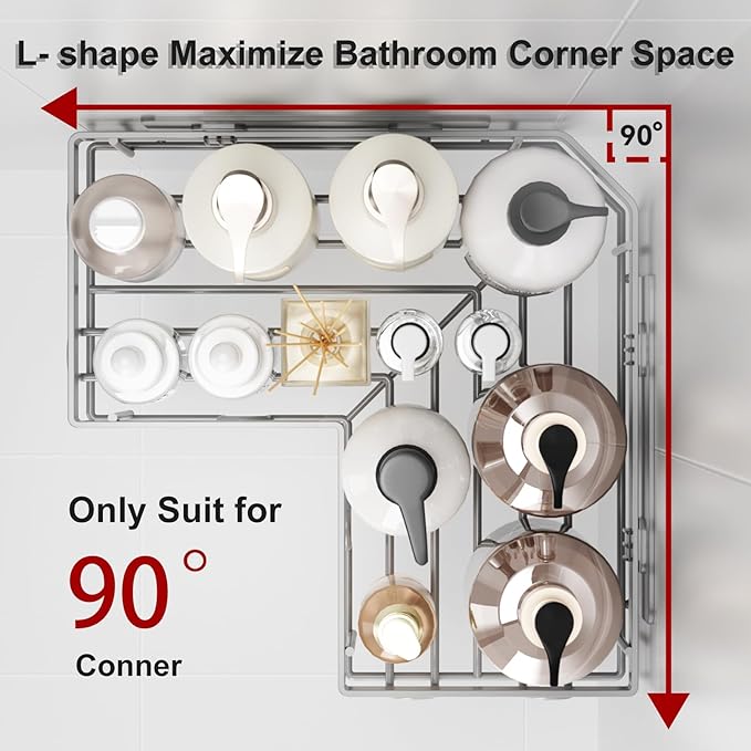 Liuoud Corner Shower Caddy 5 Pack, Rustproof Stainless Steel Shower Organizer with Soap Rack Toothbrush Holder, Large Capacity Adhesive No Drilling Bathroom Kitchen&Home Decor Set, Grey