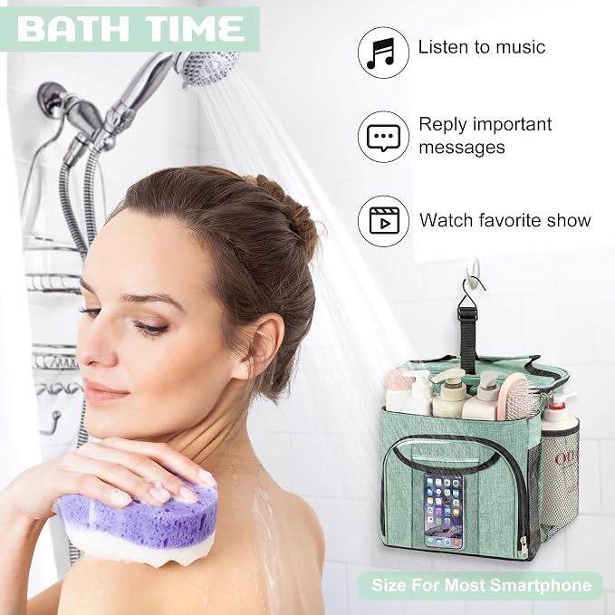 Attmu Shower Caddy Portable, Hanging Shower Bag for Dorm Room College, Large Capacity Quick Dry Mesh Tote Bag for Travel Camping Essentials (Dusty Green)