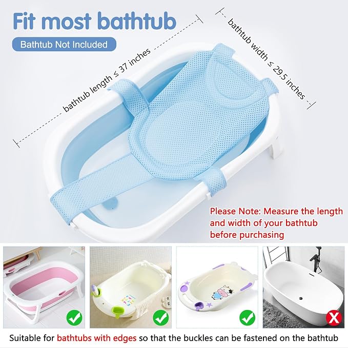 Colorlife Baby Bath Seat Support Net Infant Bathing Seat Support Mat, Adjustable Comfortable Non-Slip Five-Pointed Baby Shower Net Bathtub Sit Up Mesh for Newborn 0-12 Months-Blue(No Bathtub)