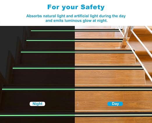 Anti Slip Tape for Stairs with Glow in the Dark, 2Inch x 33Ft Non Skid Traction Tape for Stairs, Floors, Decks, Basement, Bathrooms & Outdoors, Waterproof PVC Safety Grip Tape with Glow