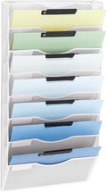 EASEPRES 8 Pocket Mesh Hanging Wall File Organizer, Wall Mounted Mail Paper Document Folder Holder, Clipboard Storage Organization Magazine Rack with Nametag Label for Office Home School, White