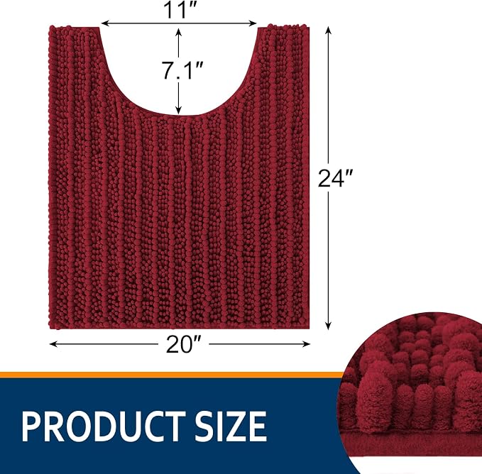 Smiry Bathroom Toilet Rugs U Shaped 24x20, Extra Soft Absorbent Non Slip Rubber Backing Chenille Contour Bath Rugs for Toilet, Machine Washable Contoured Bath Mats, Red