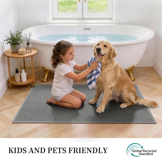 YIHOUSE Dark Gray Bathroom Rugs with Toilet Rug, Quick Dry Thin Bath Mat Sets 2 Piece, Non Slip Absorbent Machine Washable, Bath Rugs for Tub Sink Home Decor (17"x24" + 17.5"x24" U-Shaped)