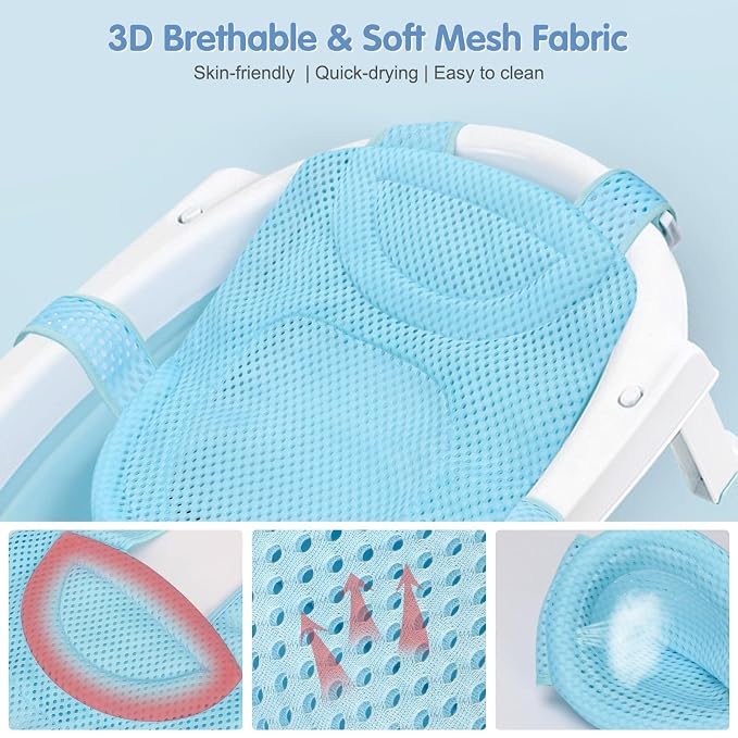 Colorlife Baby Bath Seat Support Net Infant Bathing Seat Support Mat, Adjustable Comfortable Non-Slip Five-Pointed Baby Shower Net Bathtub Sit Up Mesh for Newborn 0-12 Months-Light Blue(No Bathtub)