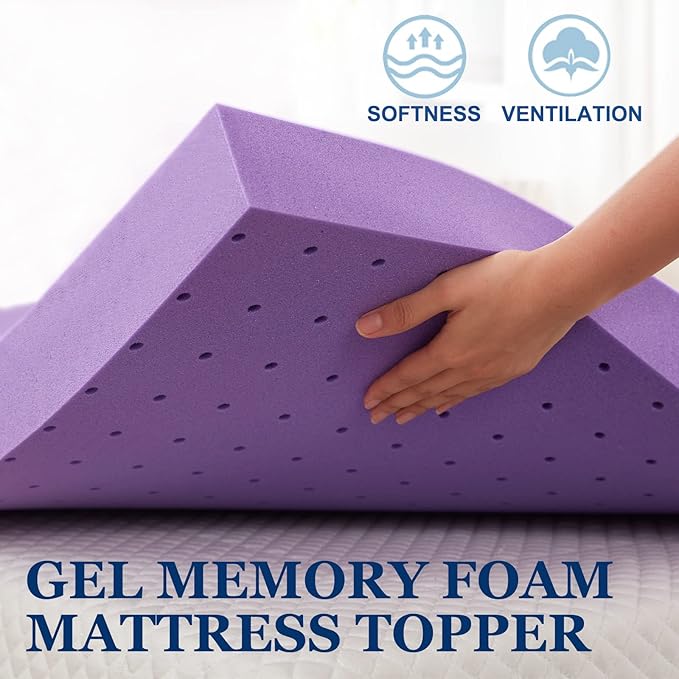 SINWEEK 3.9 Inch Gel Memory Foam Mattress Topper Ventilated Soft Pressure Relieve Mattress Pad, Breathable Bed Topper, CertiPUR-US Certified, Full Size