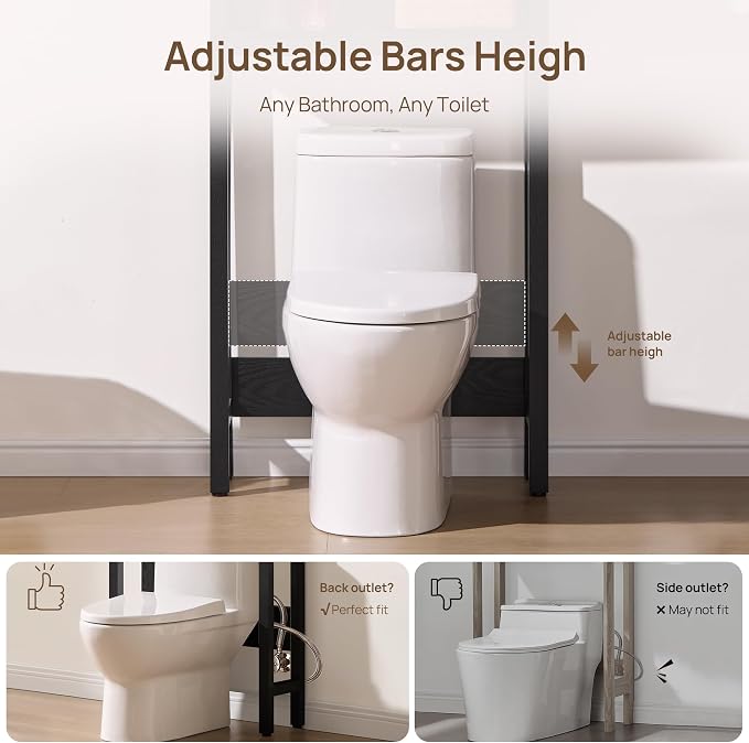 SICOTAS Over The Toilet Storage Cabinet with Rattan Door, Freestanding Bathroom Organizer with Adjustable Shelf, Space Saver Cabinet for Bathroom, Laundry Room, Restroom