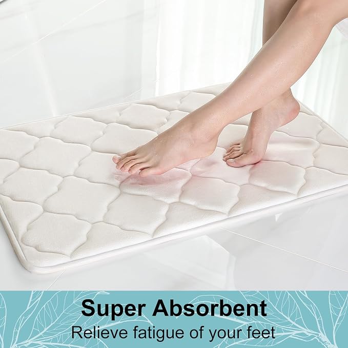 OLANLY Memory Foam Bath Mat Rug 44x24, Ultra Soft and Absorbent Bathroom Rugs, Non-Slip, Comfortable, Machine Washable Bath Carpet for Bathroom Floor, Tub, Shower and Home Decor Accessories, Ivory