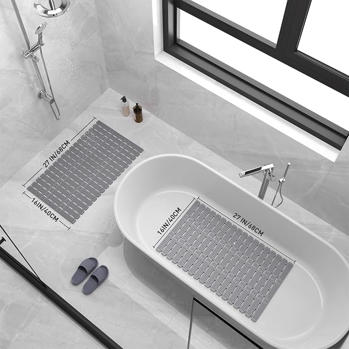 XIYUNTE Shower Mat Non Slip Bath Mat for Tub - 27 X 16 Inch TPE Bathtub Mat Non Slip Shower Mats for Inside Shower, Bath Tub Mat with Powerful Suction Cup, Easy to Cut and Dry, Ink Gray