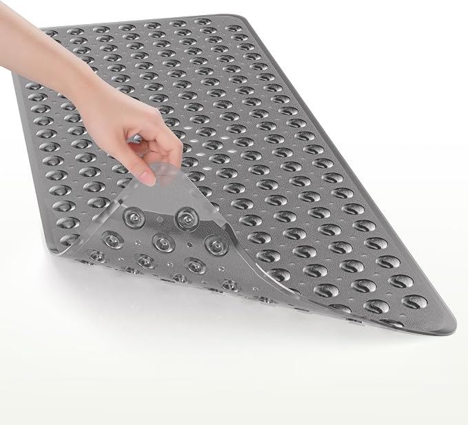 AmazerBath Shower Mat Non Slip 40 x 16 Inches, Shower Stall Mats with Suction Cups and Drain Holes, Non Slip Bath Mat for Tub for Elderly & Kids, Clear Black