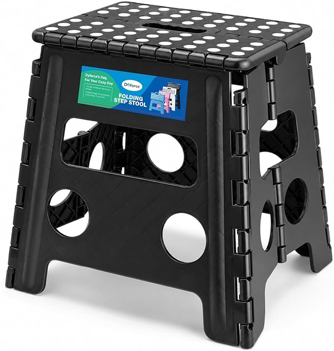Dyforce Folding Step Stool, 13 Inch Step Stools for Adults and Kids, Compact Foot Stools, Light-Weight Toddler Foldable Step Stool for Kitchen, Bathroom, Holds Up to 300 lbs (Black)