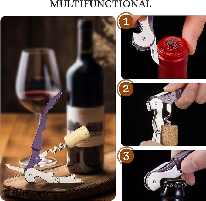 HYZ 2-Pack Wine Opener Waiter Corkscrew, Professional Wine Key for Servers, Bartender with Foil Cutter, Manual Wine Bottle Opener Double Hinged (Plum)