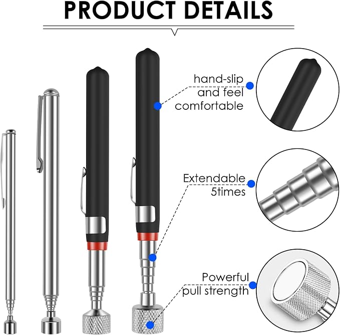 8Pcs Telescoping Magnetic Pickup Tool, 1.5/3/10/15LB Capacity Retractable Magnetic Grabber Tools, Stainless Steel Extendable Stick Reacher grabberTools, Portable Pickup Tool for Bolt Screw (8)