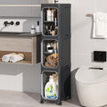 3-Tiers Slim Bathroom Storage Cabinet, Foldable Storage Cabinets,Narrow Bathroom Storage,Movable Bathroom Storage Organizer for Small Spaces,Bathroom,Kitchen,Laundry, Black