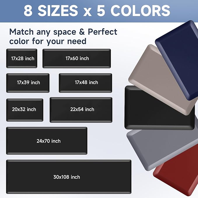 4/5 Inch Thick Kitchen Mats for Floor, StepRite Kitchen Rug for Standing Desk, Non-Slip, Thicker, Stain & Water Resistant, Comfort Anti Fatigue Floor Mat for Home, Kitchen, Office - Black,70 * 24''