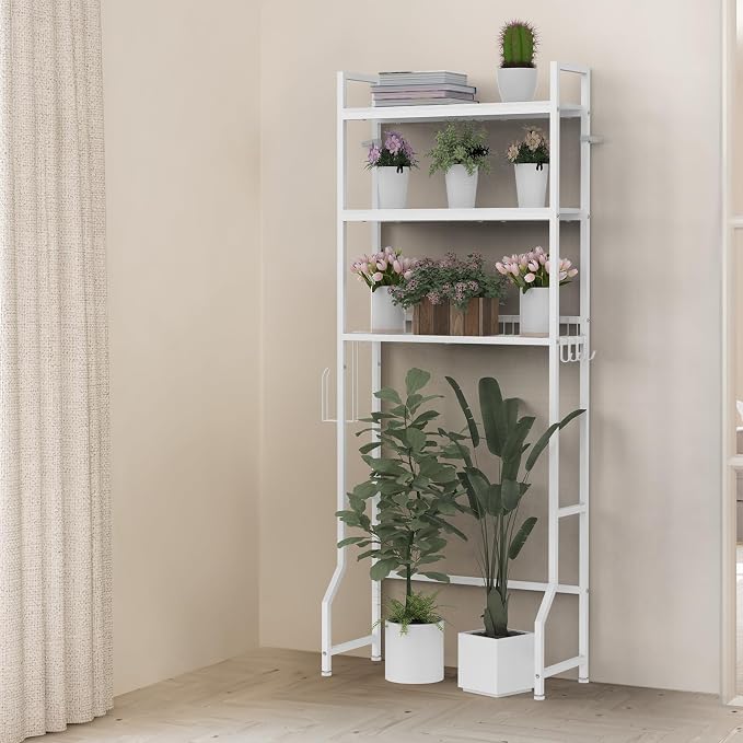 Over the Toilet Organizer White Over the Toilet Shelf with Paper Holder and 3 Hooks 3 Tier Over the Toilet Storage Rack for Restroom, Laundry Bathroom Over the Toilet Cabinet for Small Space