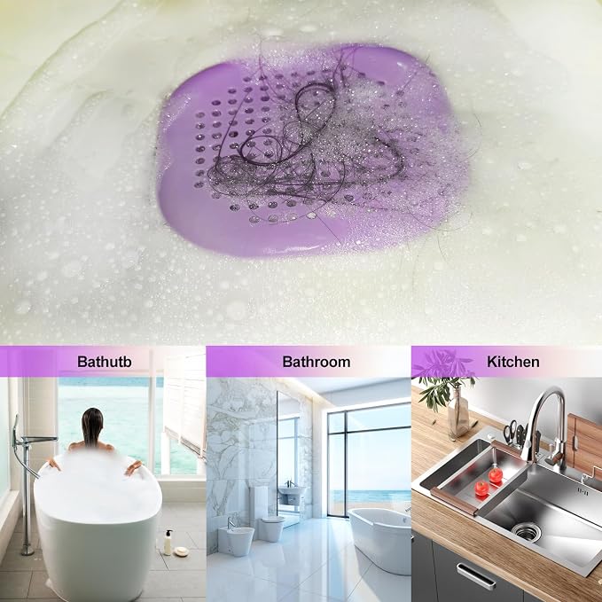 Hair Drain Catcher,Square Drain Cover for Shower Silicone Hair Stopper with Suction Cup,Easy to Install Suit for Bathroom,Bathtub,Kitchen 2 Pack (Purple Green)