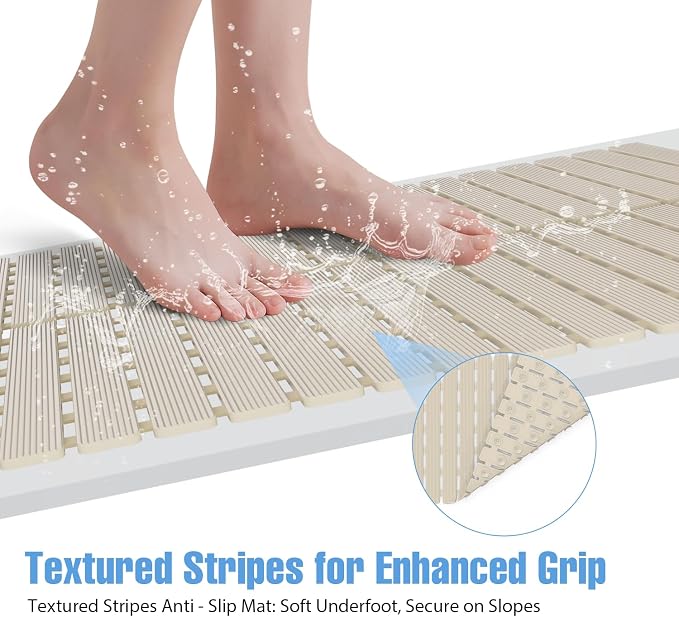 Shower Mat Non-Slip Bath Mat for Tub and Shower Stall,236 Suction Cups with Drain Holes, Quick Dry Machine Washable, Extra Grip for Stand Up Showers, Bathroom Essentials 24x24 Inch (Light Brown)
