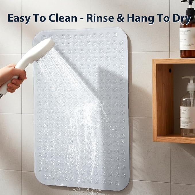 Clear Bathtub Mat Shower Mat Non Slip 17x30 Inch Standard Size, Soft Bubble Bath Tub Mat Shower Mats for Inside Shower Bathroom Floor Mat with Big Suction Cups & Drain Holes, BPA-Free