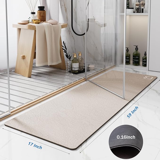 RUERYA Taupe Diatomaceous Earth Bath Mat 17" x 59" Extra Long Bathtub Mat Super Absorbent Non-Slip Shower Mat Bath Stone Fast Dry Large Mat Bathroom Rugs Mats for Bathroom Floor, Tub, Shower, Sink