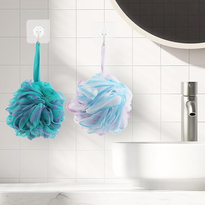 Fu Store Loofah Sponge Shower Loofahs 60g Bath Sponges Mesh Balls 4 Colors for Body Scrubber Exfoliator Wash Back Scrubbers Bathroom Men Women - 4 Pack Cleaning Bathing Accessories