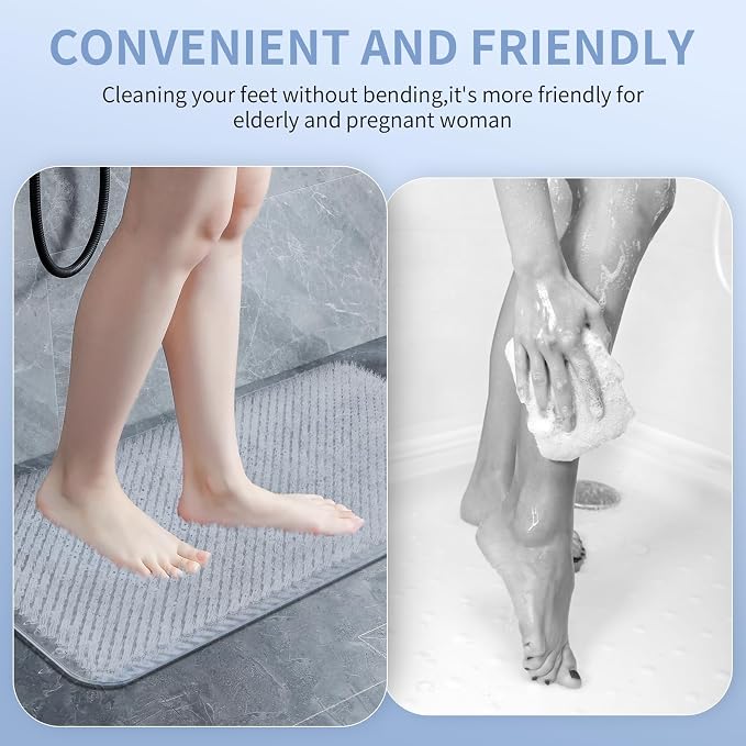 Yolife Shower Foot Scrubber Mat, Anti-Slip Bath Mat with Scrub Bristles, Soft Shower Foot Massager with Strong Suction Cups for Soothe Achy Feet,27.5'' x 15.7''