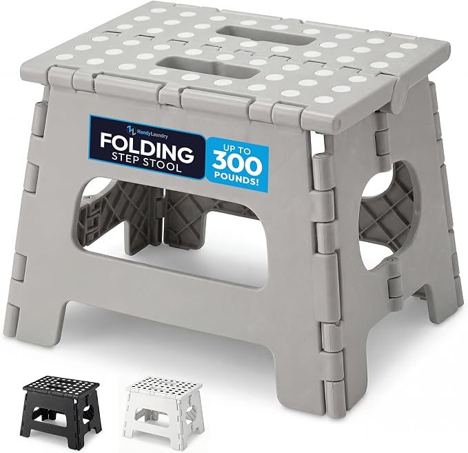 Handy Laundry Folding Lightweight Step Stool - Sturdy Enough to Support Adults - Opens Easy with One Flip - Great for Kitchen, Bathroom or Bedroom (Gray - 8 Inch)