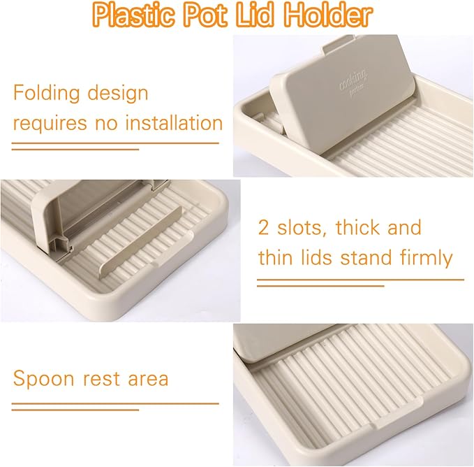 AIERSA Plastic Spoon Rest with Lid Holder for Stove Top, Heat Resistant Utensil Rest for Spatula & Ladle, Drip Tray for Countertop, Kitchen Cooking Accessories (1 Pack)