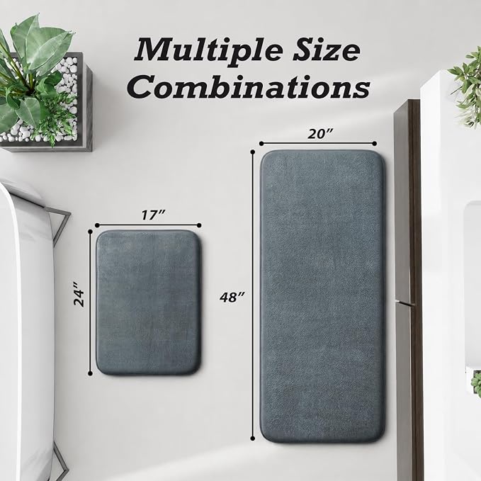 HUXMEYSON Bathroom Rugs Sets 2 Piece, Non-Slip & Quick Dry Bath Mat Set, Ultra Soft Velvet Bath Rugs for Bathroom, Toilet and Shower Floor, Grey