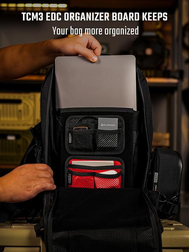 TACTICAL_GEEK TCM3 Mini EDC Organizer Board, Backpack Accessories with Open Pocket & Mesh Pocket, Utility Admin Bag Insert Panel Hook and Loop Modular Organizer for Daily Carry(Red)