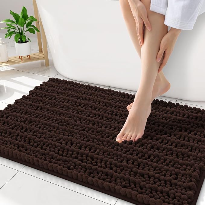 Smiry Bathroom Rugs Mat 34x21, Extra Soft Absorbent Chenille Bath Rugs, Non Slip Rubber Backing Machine Washable Quick Dry Bath Mats for Bathroom Floor, Tub, Shower, Home Decor Accessories, Brown